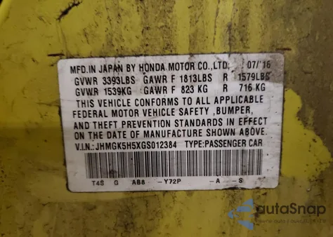 2016 Honda Fit Lx из США, поврежденный, VIN JHMGK5H5XGS012384